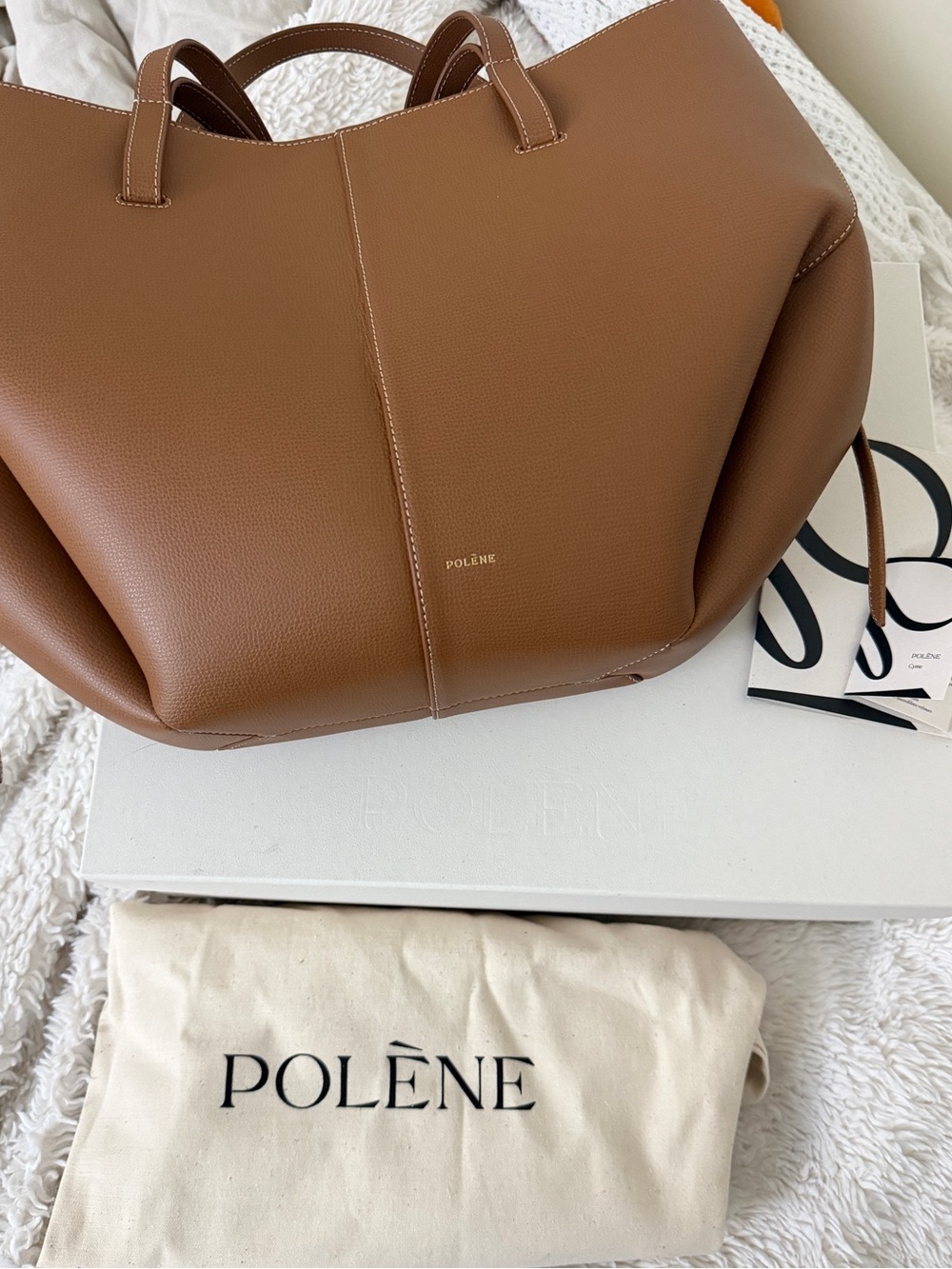 Polene Paris Full Size Cyme Tote in Textured Camel - w/ Original Box & Dust Bag